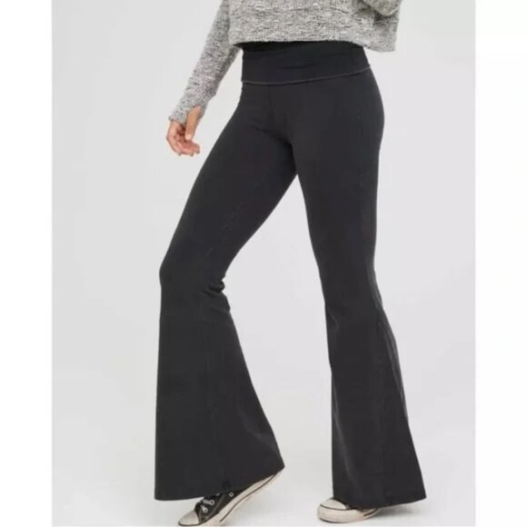 aerie Pants - NWT Aerie Offline OG Super Flare Foldover Leggings Washed Black Size XS NEW